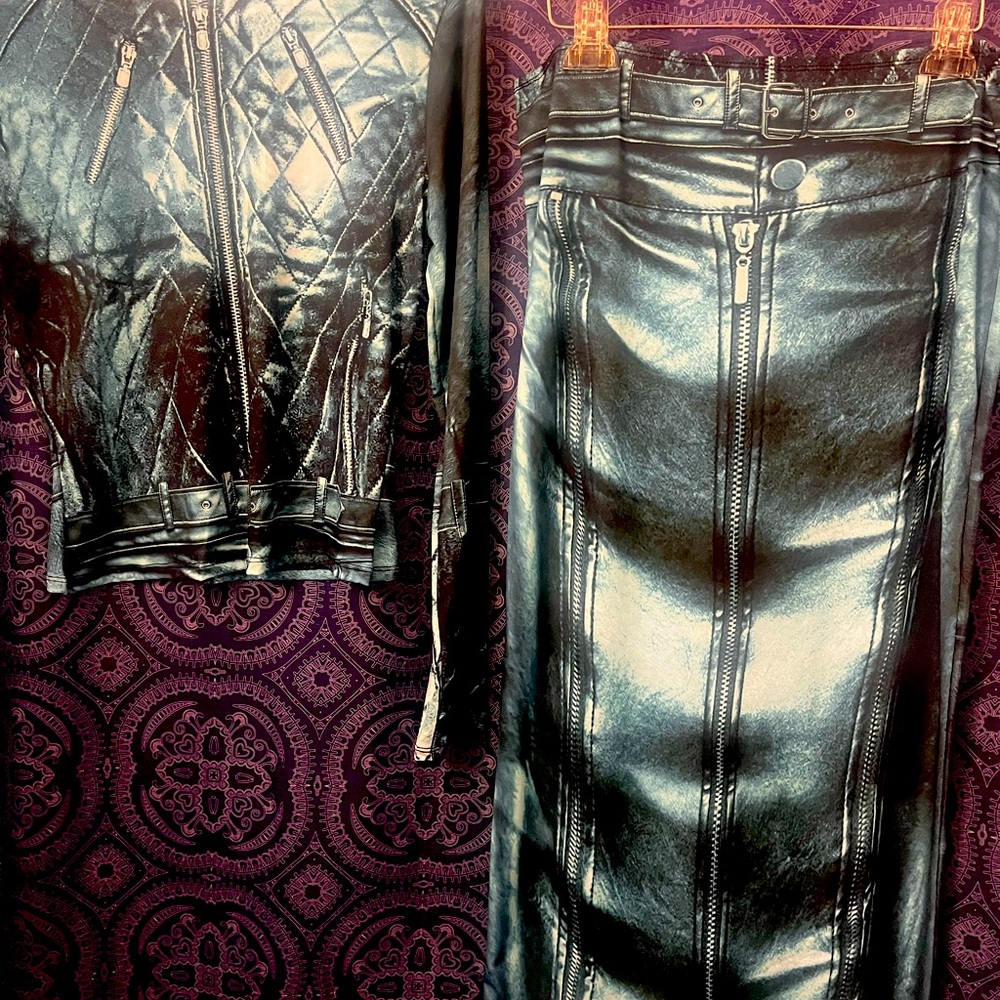 2 piece stretch FADED DENIM PRINT SET IN XL